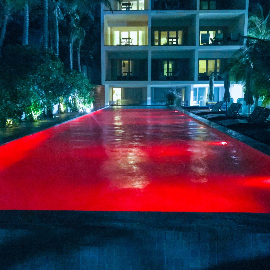 Hotel Secreto pool at night - red; Isla Mujeres, Mexico