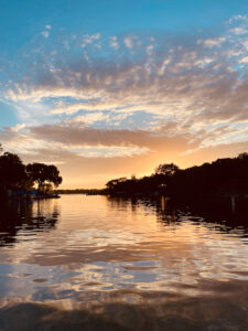 Sunset on Prior Lake pontoon view
