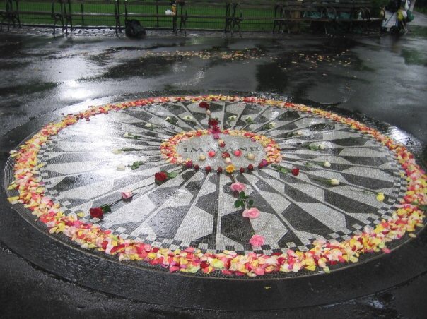 Roses on Central Park's Imagine mosaic a tribute to John Lennon
