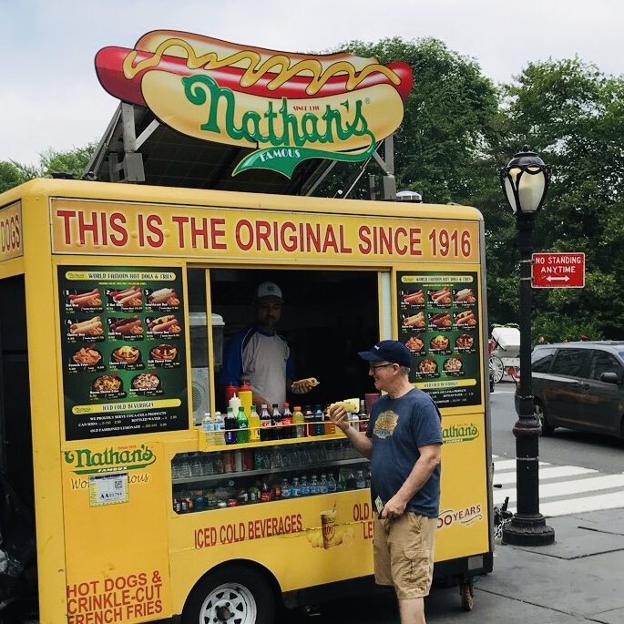 Nathan's hot dog stand outside Central Park