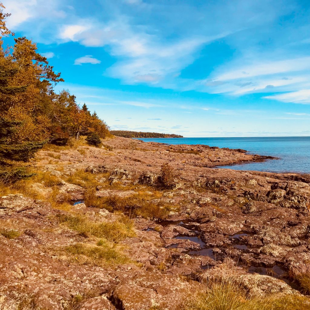 Agate Bay on Lake Superior; rocky shoreline on great lake