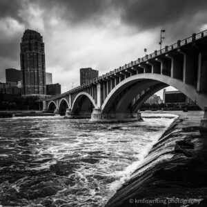 St. Anthony Falls Minneapolis Minnesota with bridge and skyline