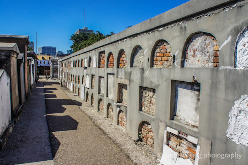 Row of above-ground tombs at New Orleans cemetery