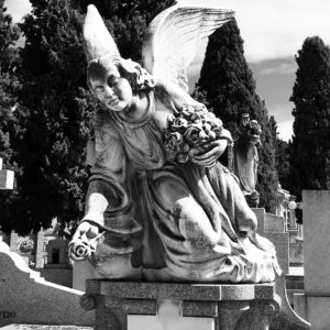 Our Lady of Amudena Cemetery in Madrid angel statue in cemetery