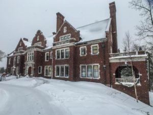 Glensheen Mansion Christmas Tour Exterior Shot of House with Snow
