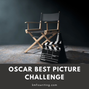 Oscar best picture winner challenge director's chair and movie clapper on gray background