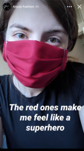 Girl wearing a red face mask
