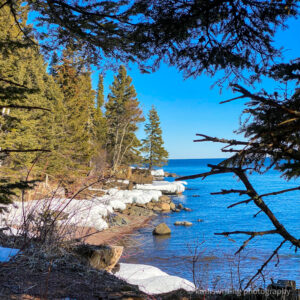 Lake Superior in the winter with blue sky