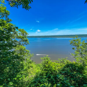 Overlook on Lake Pepin with trees and blue sky