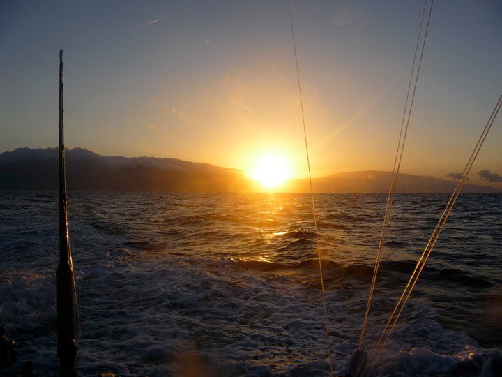 Maui sunrise while deep sea fishing