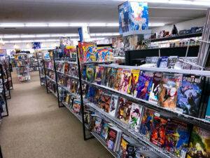 Rows of comic books in store