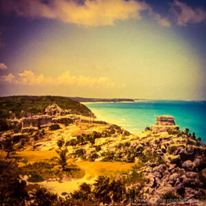 Mayan ruins next to Caribbean in Tulum Mexico