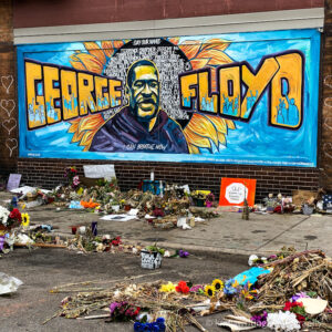 George Floyd Memorial with flowers and signs in Minneapolis Minnesota