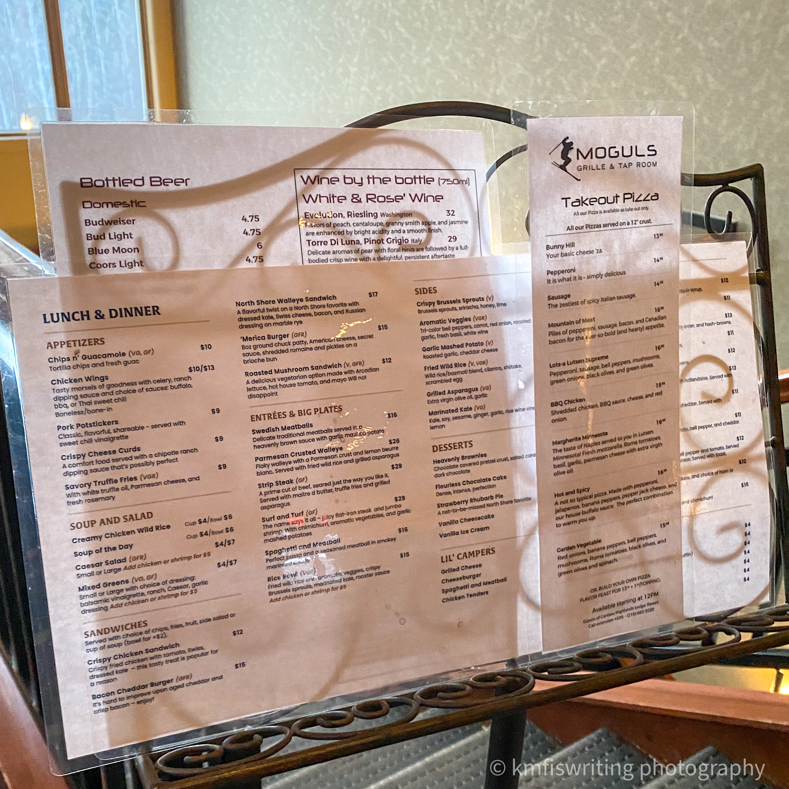 Dinner menu on a stand