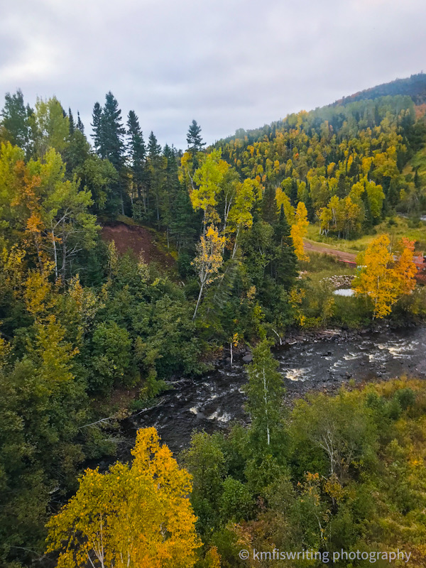 Fall colors and a river and mountain