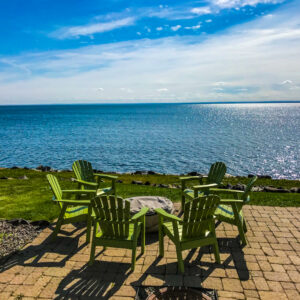 Adirondack chairs overlooking Lake Superior at best hotel in Duluth, Minnesota