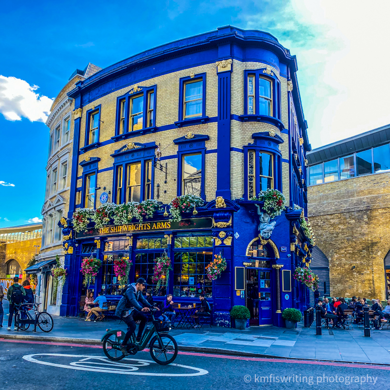 London England blue building street scene