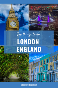 Top things to do in London, England collage - Big Ben, Tower Bridge, Kensington Gardens, and Notting Hill