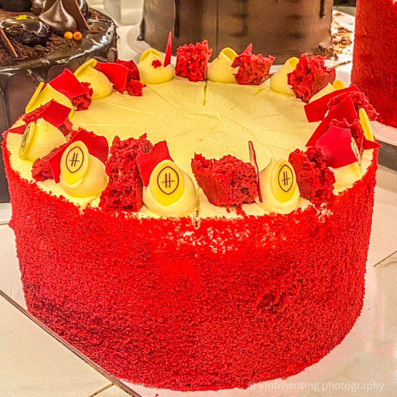 Red velvet cake from Harrods department store in London, England