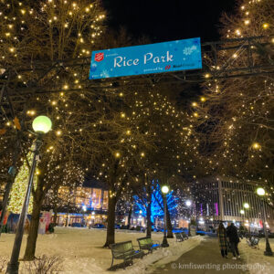 Rice Park Hallmark Channel Christmas Cam entrance at night St. Paul Minnesota