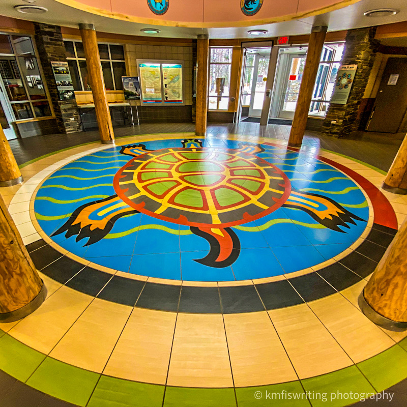 Grand Portage State Park signage visitor center rest area in Minnesota North Shore - turtle mosaic