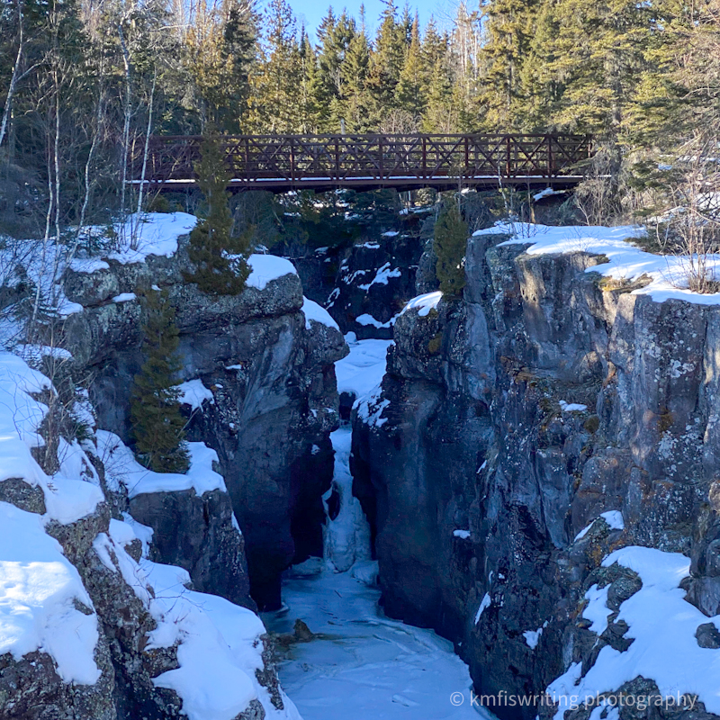 Scenic winter hiking and views at Temperance River State Park in Minnesota
