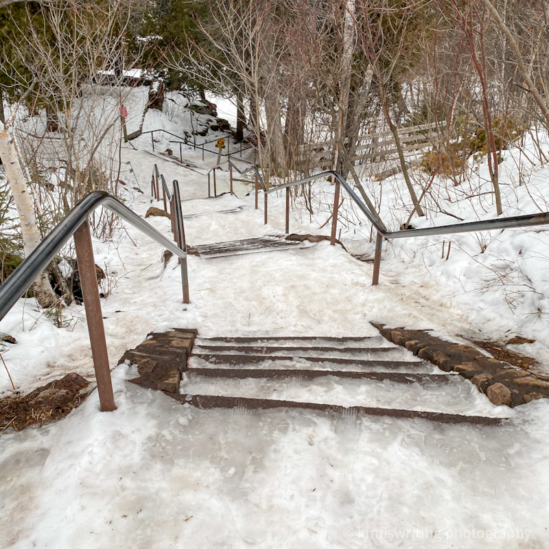 Icy stairs at Gooseberry Falls State Park in the winter