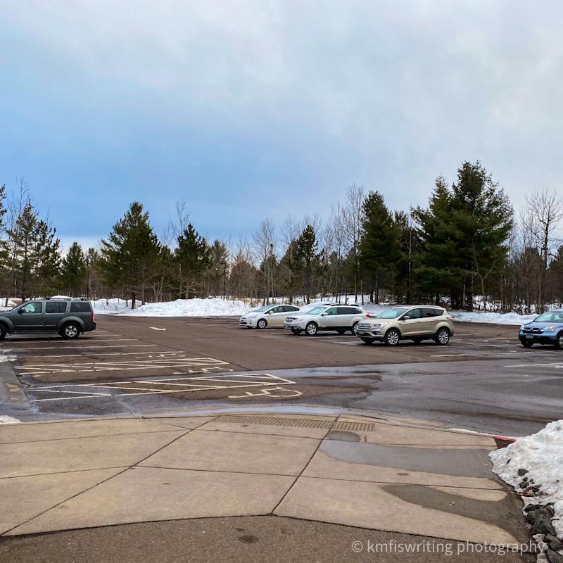 Empty parking lot in the winter at Gooseberry Falls State Park in Minnesota